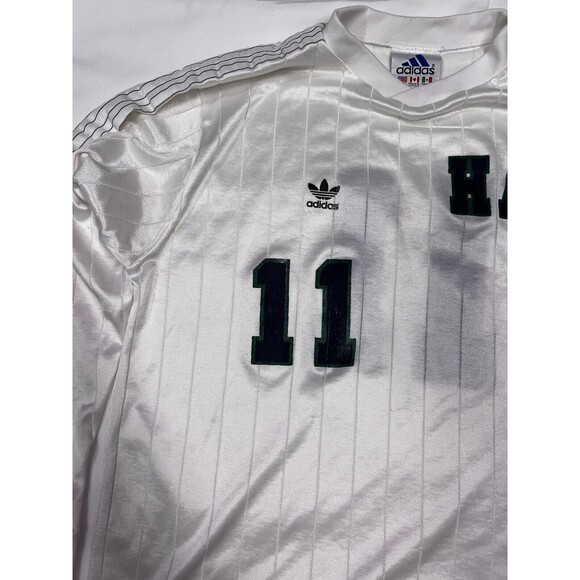 80s/90s Adidas Le Havre Athletic Club #11 White Pin Striped Jersey Sz L - Picture 5 of 10